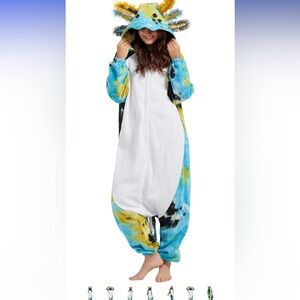 DELEY Unisex Axolotl Costume Adult One-piece or pajama